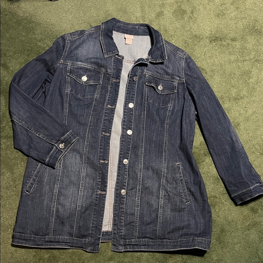 Chico’s Tunic Length Classic Denim Jacket Size 3